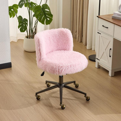 Pink Fluffy Desk Chair Faux Fur Home Office Chair With Wheels Vanity Chair - image 1