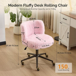 Pink Fluffy Desk Chair Faux Fur Home Office Chair With Wheels Vanity Chair - thumbnail 2