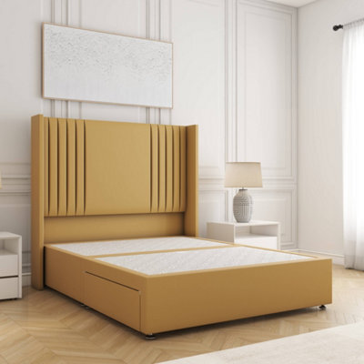 Bsspoke Cheshire Divan Bed Set Mustard Plush Velvet With 54Inch Headboard No Mattress No Drawers In Double King 4Ft 6Ft - image 1
