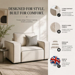 Stratus Interiors Sloane Merino 2-Tone Modular Sofa - Custom Contrast Piping, Velvet - Linen, Armchair Sofa For Living Room Sofa - Cream - thumbnail 4