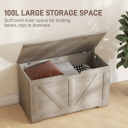 Homcom Storage Trunk For Living Room, With Safety Hinges, 80Cm, Grey - thumbnail 4
