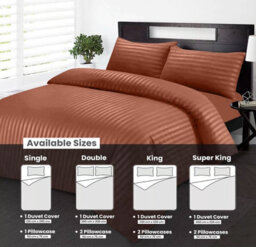 Ameha Stripe Duvet Set With Pillowcase Reversible Bedding & Soft Microfiber Cover Rust Super King Size 260X220Cm - thumbnail 2