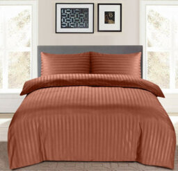 Ameha Stripe Duvet Set With Pillowcase Reversible Bedding & Soft Microfiber Cover Rust Super King Size 260X220Cm - thumbnail 1