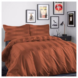 Ameha Stripe Duvet Set With Pillowcase Reversible Bedding & Soft Microfiber Cover Rust Super King Size 260X220Cm - thumbnail 7