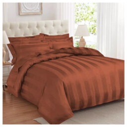 Ameha Stripe Duvet Set With Pillowcase Reversible Bedding & Soft Microfiber Cover Rust Super King Size 260X220Cm - thumbnail 4