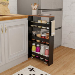 Balck+Brown 13 Cm Narrow Rolling Kitchen Trolley - thumbnail 4