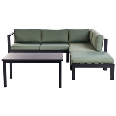 Beliani Garden Corner Sofa With Table 5 Seater Messina Left Hand Metal Green - image 1