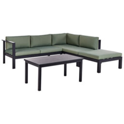 Beliani Garden Corner Sofa With Table 5 Seater Messina Left Hand Metal Green - thumbnail 5