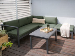 Beliani Garden Corner Sofa With Table 5 Seater Messina Left Hand Metal Green - thumbnail 2