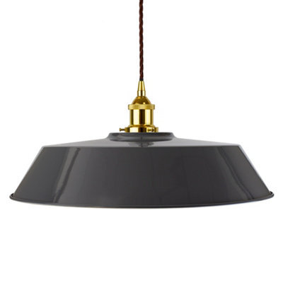 Slate Grey Large Chancery Painted Dome Pendant Light With Gold Lamp Holder And Brown Twisted Cable - Se Home - image 1