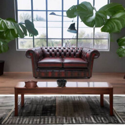 Chesterfield 2 Seater Antique Oxblood Real Leather Tufted Buttoned Sofa Settee In Classic Style - thumbnail 4