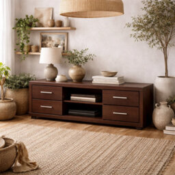 Wyld Haus Sonderborg Wide Dark Mahogany Wood Veneer Tv Cabinet 4 Drawers