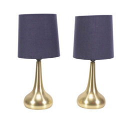 Valuelights Teardrop Pair Of Gold Touch Table Lamps With Navy Shade - thumbnail 5