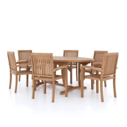 Eterna Rimini Teak Garden Outdoor Dining Table & 6 Seat Chair Set - With Green Cushions - thumbnail 5