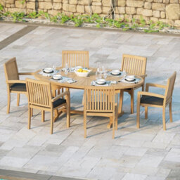 Eterna Rimini Teak Garden Outdoor Dining Table & 6 Seat Chair Set - With Green Cushions - thumbnail 3