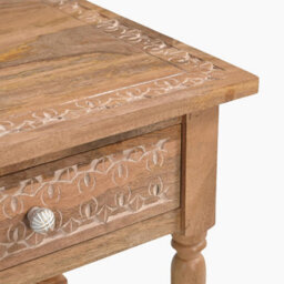Furniturebox Uk Lima White Oak Effect Wood Carved Bedside Table - thumbnail 6