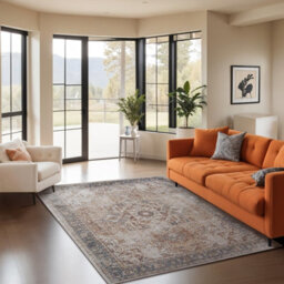 Livabliss Lillian-Washable Brown Blue Traditional Vintage Boho Living Dining Rug 200 X 275 Cm Easy Care, Non Shedding - thumbnail 2
