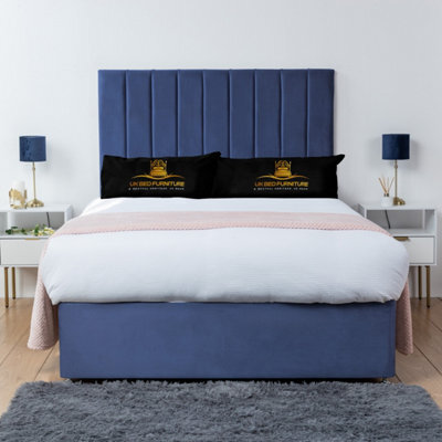 UKBEDFURNITURE Ashford Blue Plush  Divan Bed Base With 26 Inch Headboard & 10 Inch Orthopaedic Mattress - No Storage - image 1