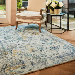 Vogue Blue Ochre Bordered 5mm Thick Traditional Rug For Bedroom, Living Room, Dining Room By Origins-160Cm X 230Cm - thumbnail 3