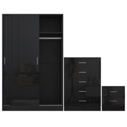 Reflect 2 Door Sliding Wardrobe, 5 Drawer Chest, 2 Drawer Bedside - Black Gloss & Black Oak - Modern Bedroom Furniture Set - thumbnail 7