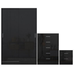 Reflect 2 Door Sliding Wardrobe, 5 Drawer Chest, 2 Drawer Bedside - Black Gloss & Black Oak - Modern Bedroom Furniture Set - thumbnail 6