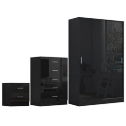Reflect 2 Door Sliding Wardrobe, 5 Drawer Chest, 2 Drawer Bedside - Black Gloss & Black Oak - Modern Bedroom Furniture Set - thumbnail 5