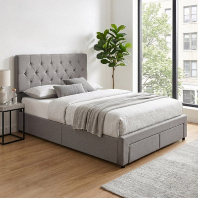 Living And Home Grey Double Upholstered Bed Frame With 2 Drawers - image 1