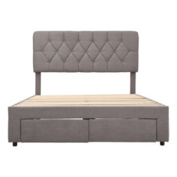 Living And Home Grey Double Upholstered Bed Frame With 2 Drawers - thumbnail 4