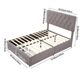 Living And Home Grey Double Upholstered Bed Frame With 2 Drawers - thumbnail 7
