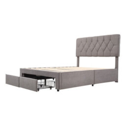 Living And Home Grey Double Upholstered Bed Frame With 2 Drawers - thumbnail 6