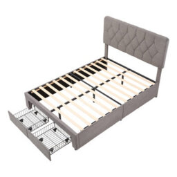 Living And Home Grey Double Upholstered Bed Frame With 2 Drawers - thumbnail 3