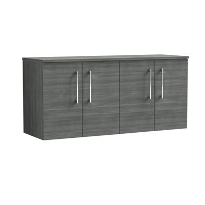 Balterley Bramshall Modern Bathroom 1200mm Wall Hung 4-Door Vanity Unit With Worktop, Soft Close Doors, Anthracite Woodgrain - image 1