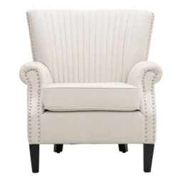 Living And Home Beige Fabric Upholstered Wingback Armchair Sofa Chair Nail Head Arm Chair With Wooden Legs - thumbnail 3