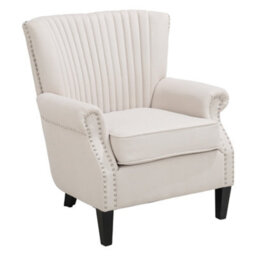 Living And Home Beige Fabric Upholstered Wingback Armchair Sofa Chair Nail Head Arm Chair With Wooden Legs - thumbnail 4