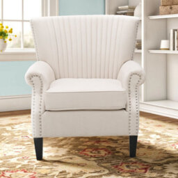 Living And Home Beige Fabric Upholstered Wingback Armchair Sofa Chair Nail Head Arm Chair With Wooden Legs - thumbnail 2