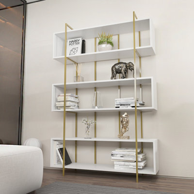 Decorotika Bruti 5-Tier Bookcase Shelving Unit White Gold - image 1