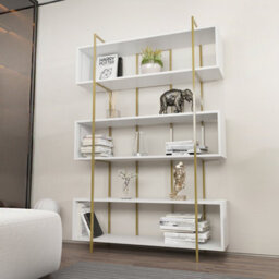 Decorotika Bruti 5-Tier Bookcase Shelving Unit White Gold - thumbnail 1