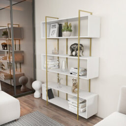 Decorotika Bruti 5-Tier Bookcase Shelving Unit White Gold - thumbnail 3