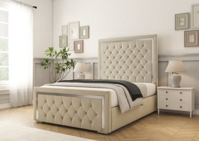 Comfort Beds Sofia Gold Cream Plush Bed Frame - image 1