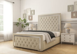 Comfort Beds Sofia Gold Cream Plush Bed Frame - thumbnail 1