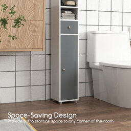 Costway 180 Cm Bathroom Tall Slim Cabinet Freestanding Storage Cabinet W/ Drawer-Grey & White - thumbnail 9