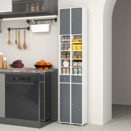 Costway 180 Cm Bathroom Tall Slim Cabinet Freestanding Storage Cabinet W/ Drawer-Grey & White - thumbnail 6
