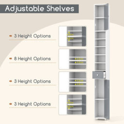 Costway 180 Cm Bathroom Tall Slim Cabinet Freestanding Storage Cabinet W/ Drawer-Grey & White - thumbnail 7