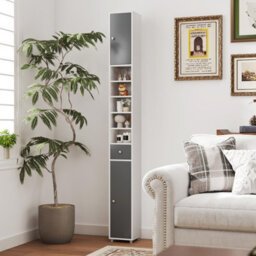 Costway 180 Cm Bathroom Tall Slim Cabinet Freestanding Storage Cabinet W/ Drawer-Grey & White - thumbnail 5