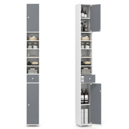 Costway 180 Cm Bathroom Tall Slim Cabinet Freestanding Storage Cabinet W/ Drawer-Grey & White - thumbnail 2