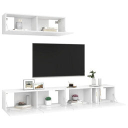 Berkfield Tv Cabinets 3 Pcs White Engineered Wood - thumbnail 3