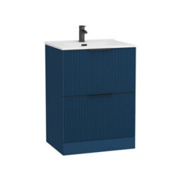 Royal Bathrooms Evora 600mm Midnight Blue Fluted Floor Standing Bathroom Vanity Unit 2 Drawer Cabinet With Ceramic Basin & Matt Black Handles - thumbnail 7
