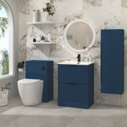 Royal Bathrooms Evora 600mm Midnight Blue Fluted Floor Standing Bathroom Vanity Unit 2 Drawer Cabinet With Ceramic Basin & Matt Black Handles - thumbnail 4