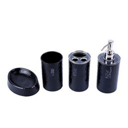 London Boutique 4 Pieces Bathroom Accessory Set Soap Dispenser Toothbrush Holder Tumbler Soap Dish White Black Brown (Black)