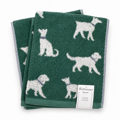 Bellissimo Home Dog Design 2 Pack Hand Towel Green. 100% Turkish Cotton Hand Towels - image 1